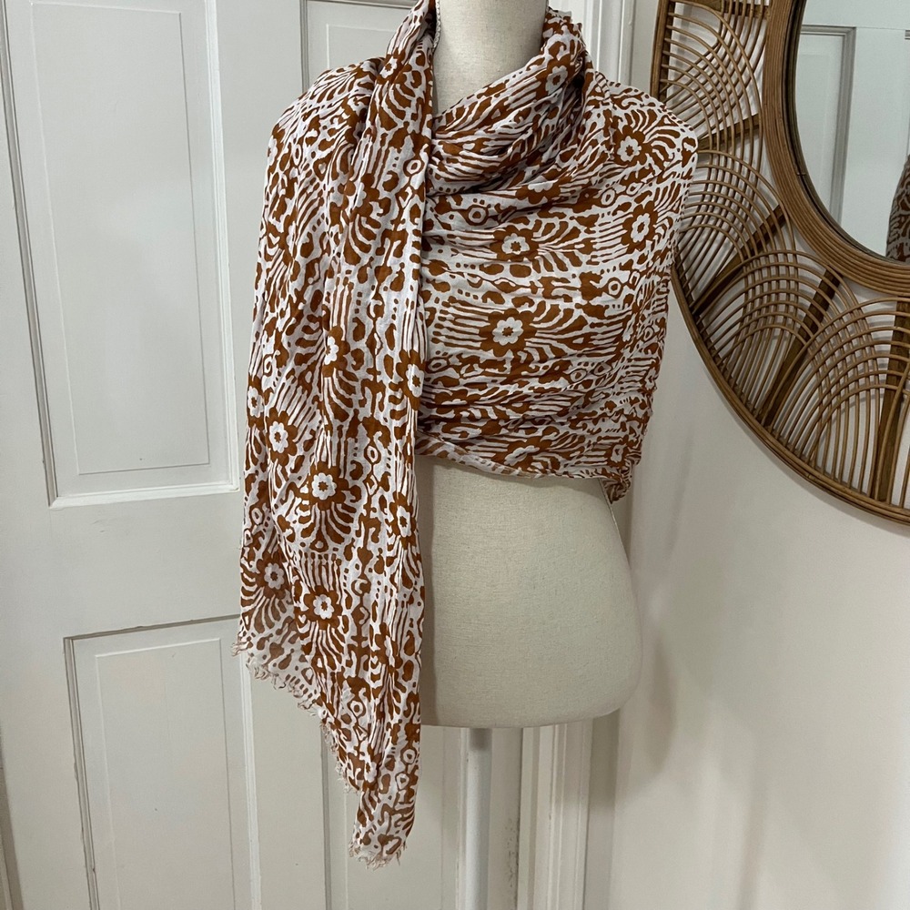 Spoutnik Bijoux Scarf Shawl Wrap OS Brown Boho Floral Tribal Cottagecore NEW